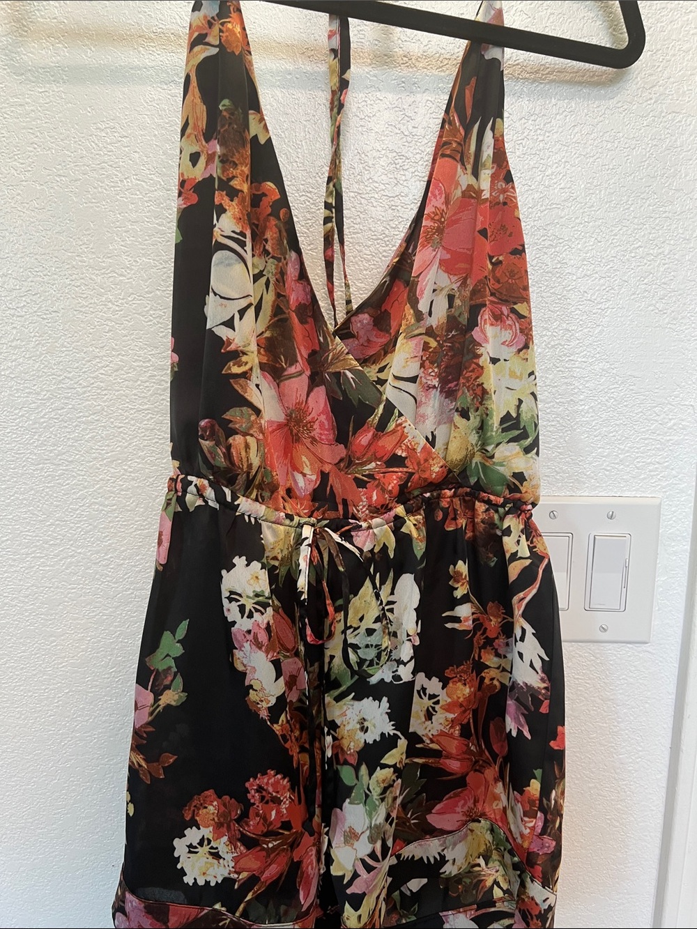 Luxxel Floral Black Multicolor Halter Romper